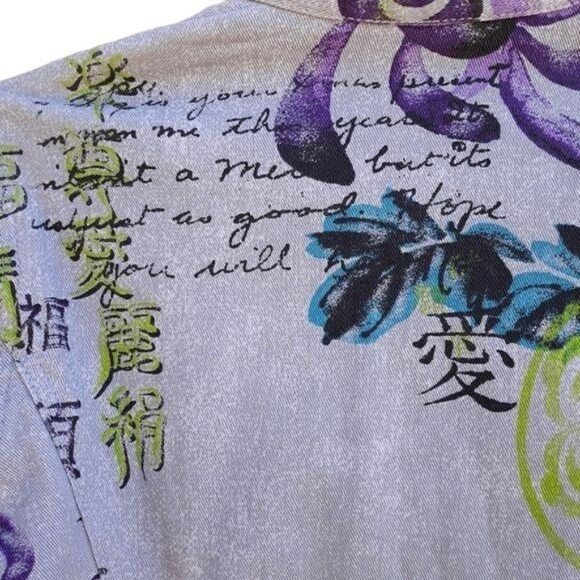 Vtg 90's Jacket Jean Artsy Military Streetwear Multimedia Asian Symbol Floral S - Picture 3 of 15